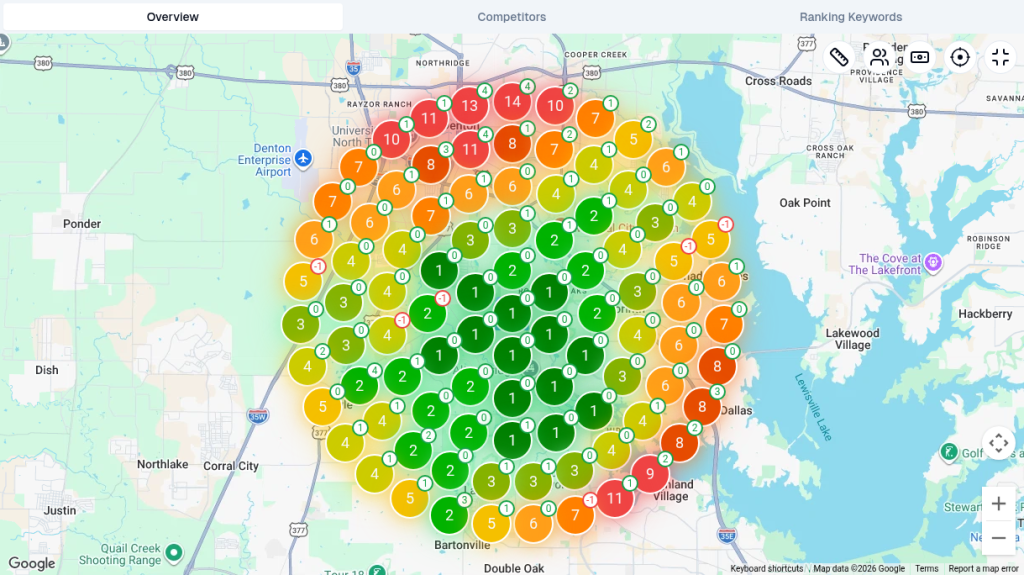 SEO Utils map heatmap for electrician in Denton