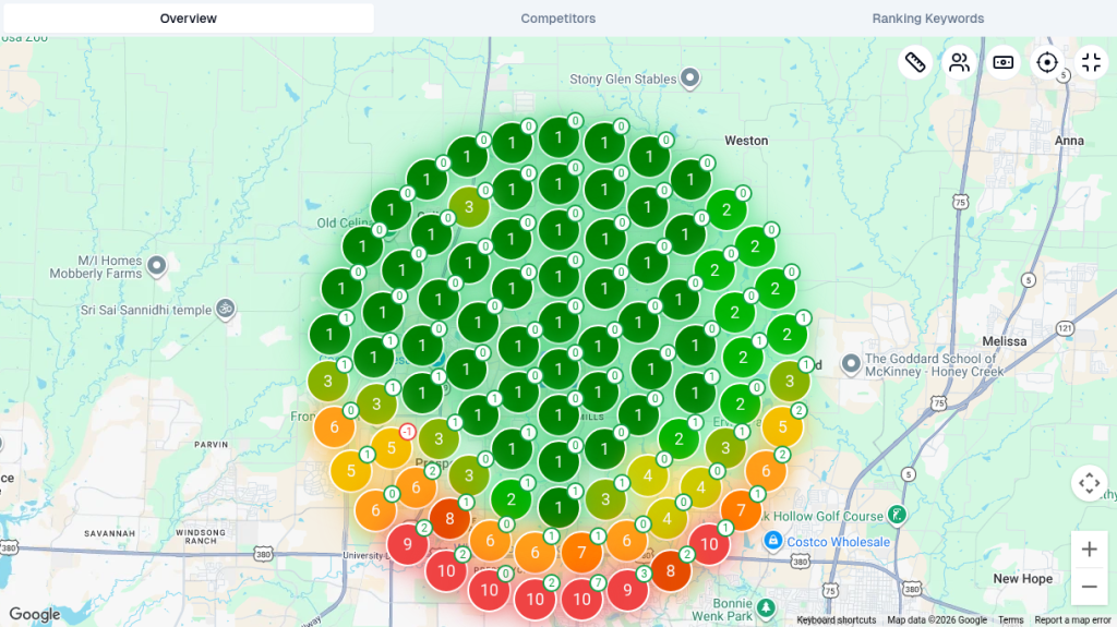 SEO Utils map heatmap for pool cleaner in Celina / Prosper