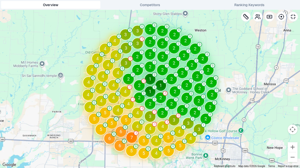 SEO Utils map heatmap for pool cleaning service prosper